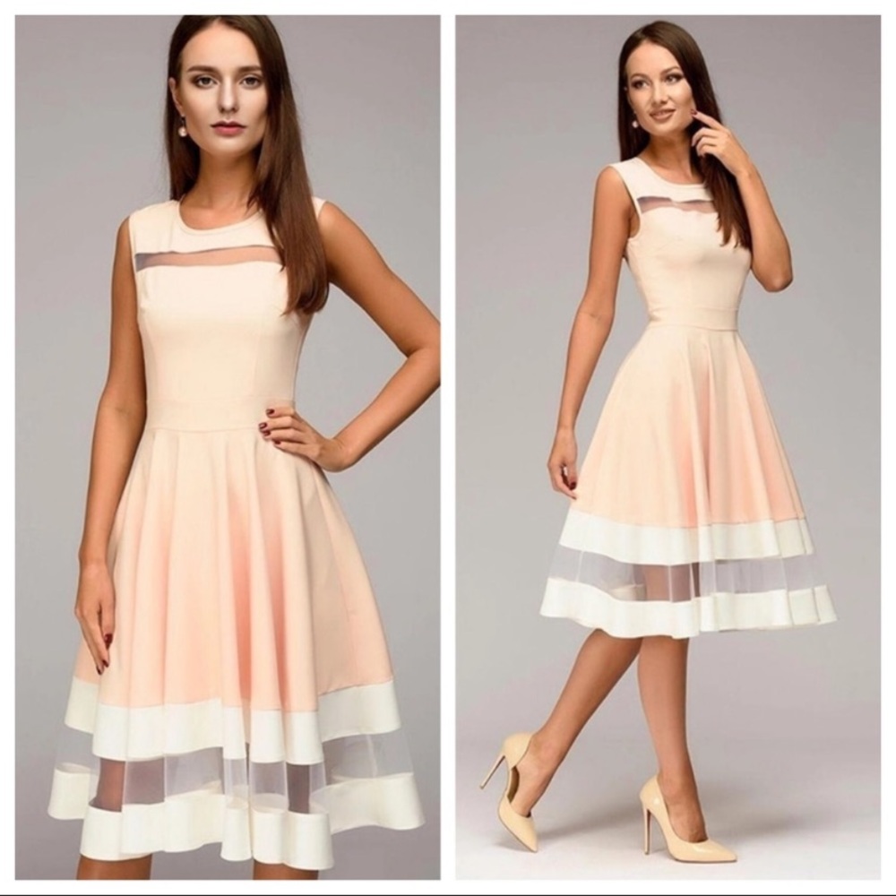 Peach pee a boo fit and flare a line dress